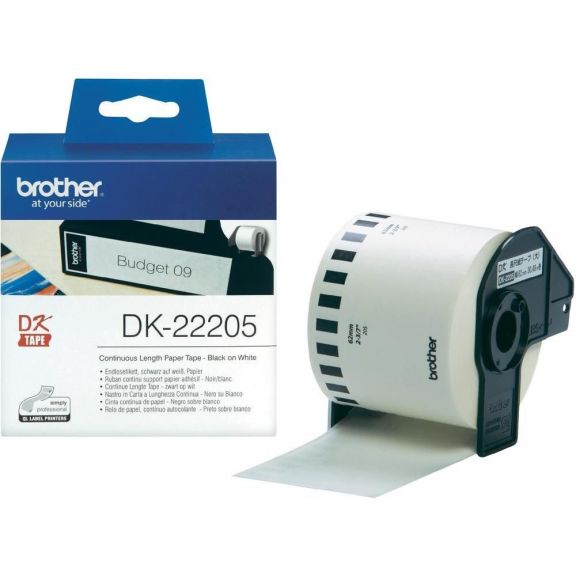 Etichete autoadezive Brother DK22205, 62mm x 30,48m, Hârtie termică albă